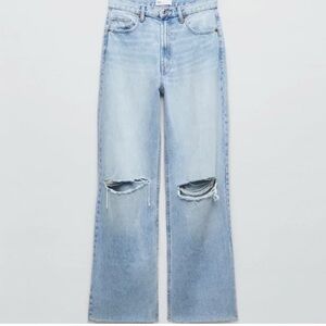 Zara Light Blue Ripped Flare Jeans
